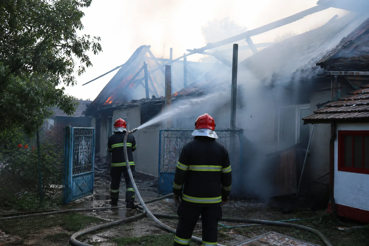 Ciolpani, sat Piscu: casă și anexă cuprinse de flăcări, pe circa 100 mp