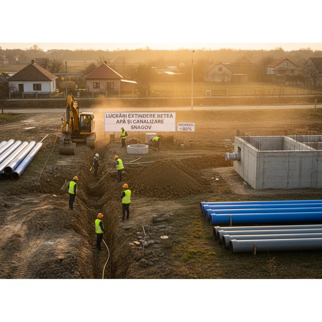 Extinderea rețelei de apă și canalizare din Snagov, Ilfov, a ajuns la aproximativ 80% finalizare