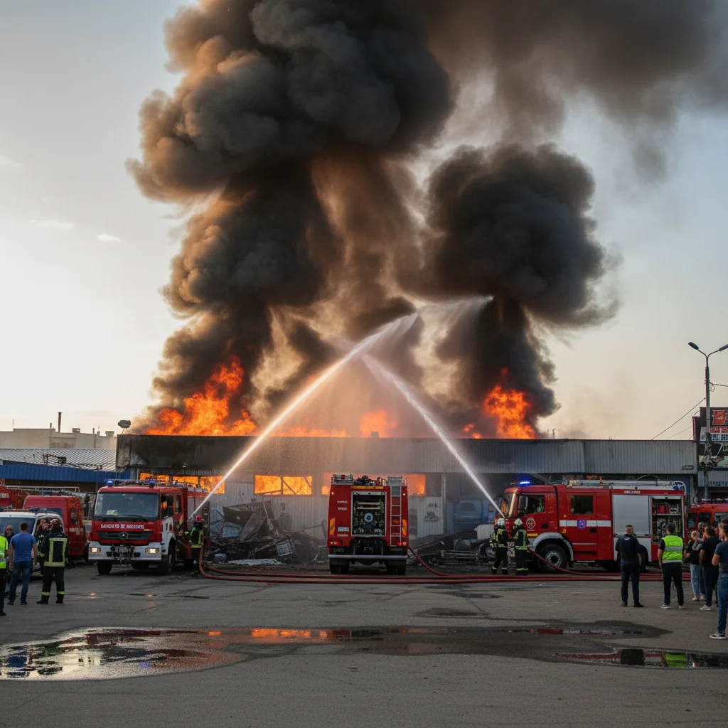 Incendiu la magazin de piese auto din Târgul Auto Vitan, intervenție amplă ISU București–Ilfov în județul Ilfov