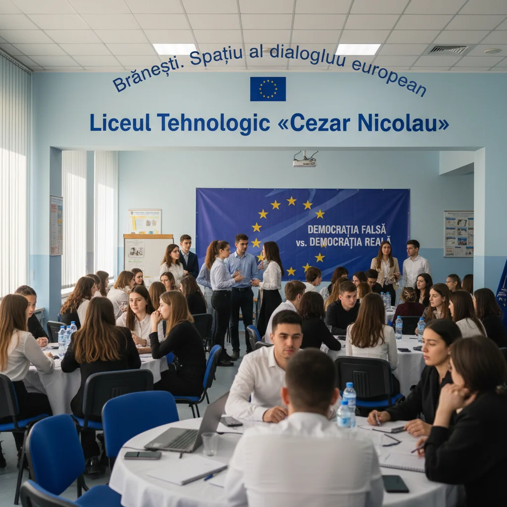 peste 50 de elevi din 4 țări discută la Liceul Tehnologic Cezar Nicolau despre falsa democrație și democrația autentică într-un cadru european de dialog