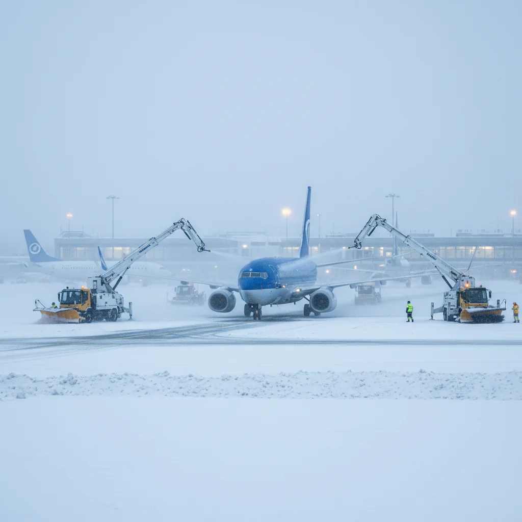 Trafic aerian în condiții de iarnă pe Aeroportul Henri Coandă din Ilfov: zborurile se desfășoară conform programului